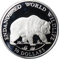 Монета 50 долларов 1990 Вымирающие виды - Гризли Острова Кука