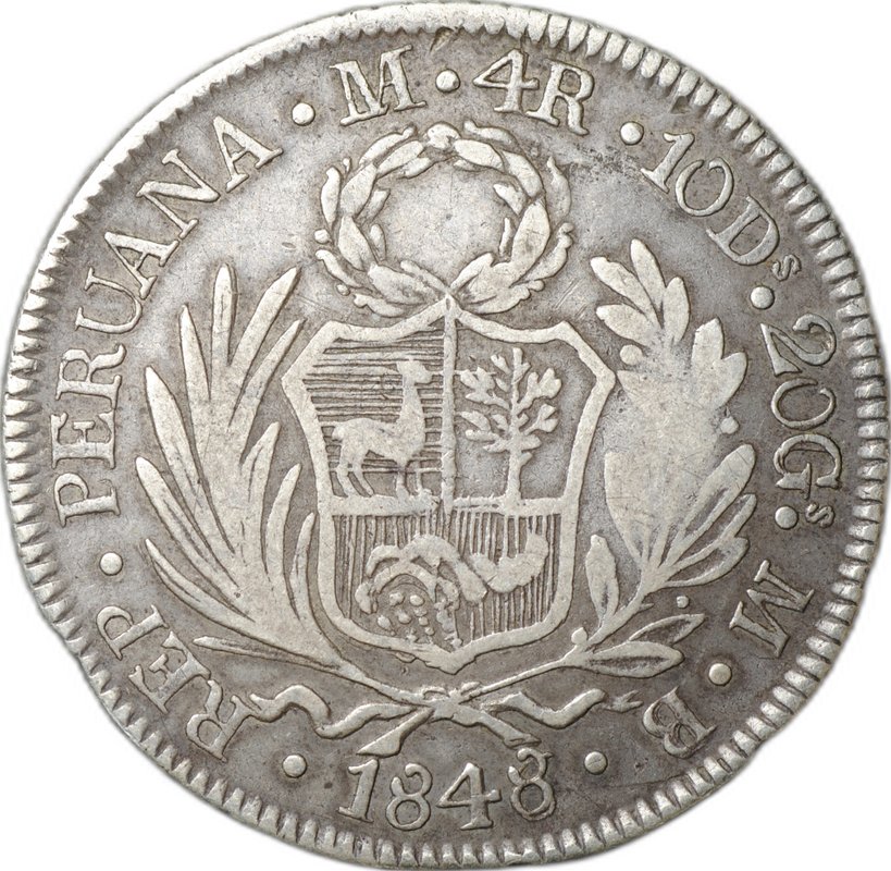 Монета 4 реала 1848 Перу
