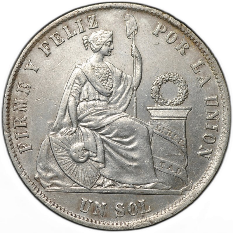 Монета 1 соль 1869 Перу