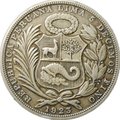 Монета 1 соль 1923 проба Перу
