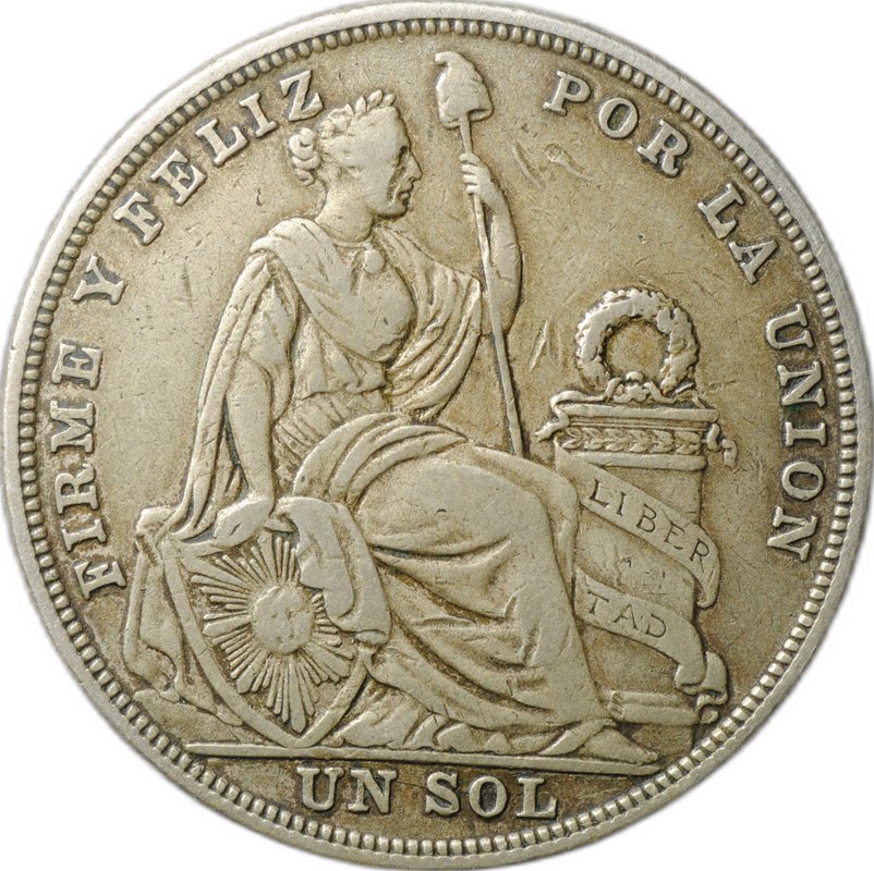 Монета 1 соль 1923 проба Перу