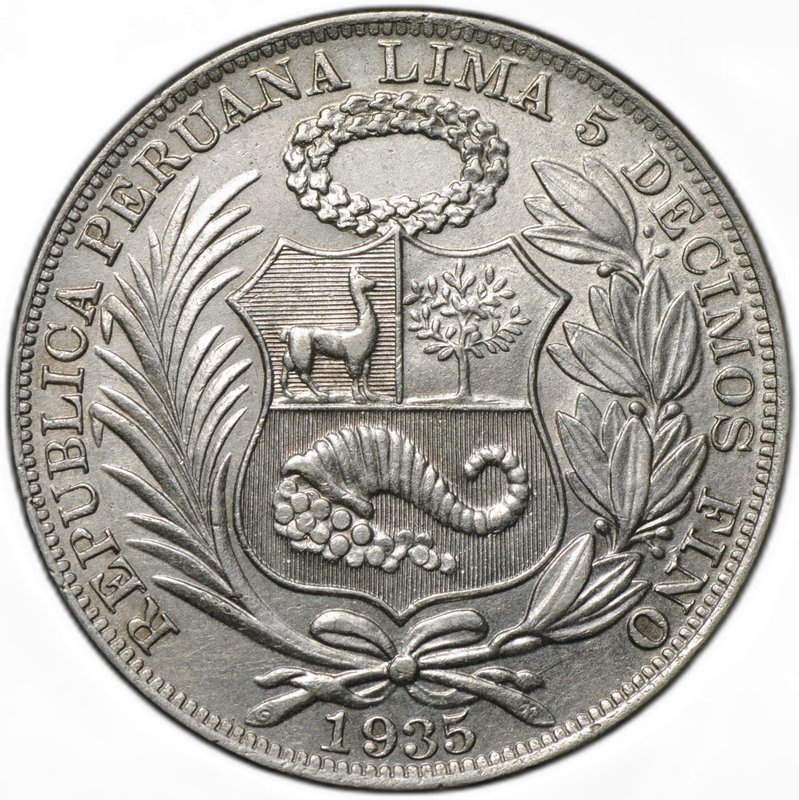 Монета 1 соль 1935 Перу