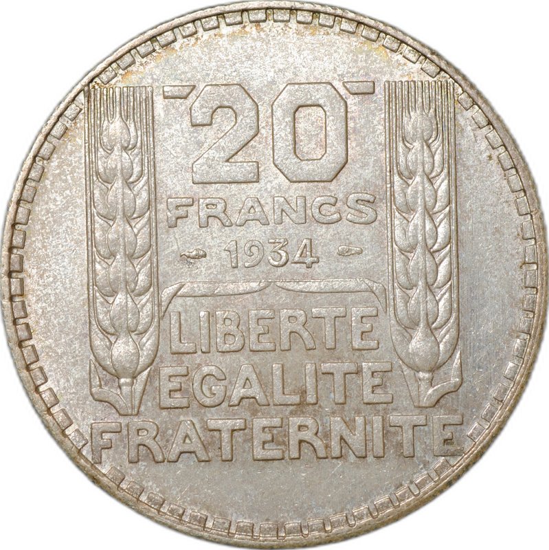 Монета 20 франков 1934 Франция