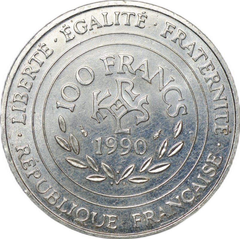 Монета 100 франков 1990 Карл Великий Франция