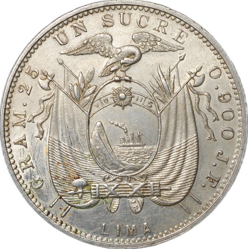 Монета 1 сукре 1897 Эквадор
