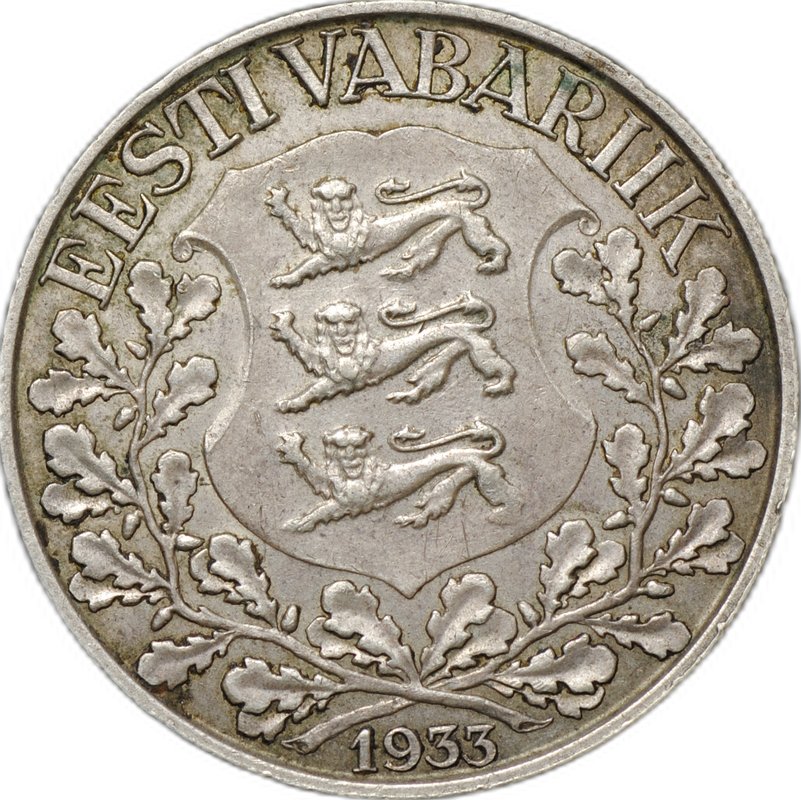Монета 1 крона 1933 10-й песенный фестиваль Эстония
