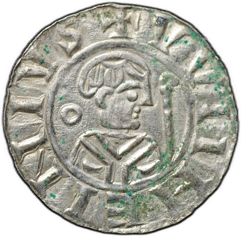 Монета Денарий 1054-1076 Гронинген Епископ Вильгельм и Генрих III-IV кольцо слева Утрехт Нидерланды