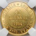 Монета 20 марок 1904 L Русская Финляндия слаб ННР MS 63