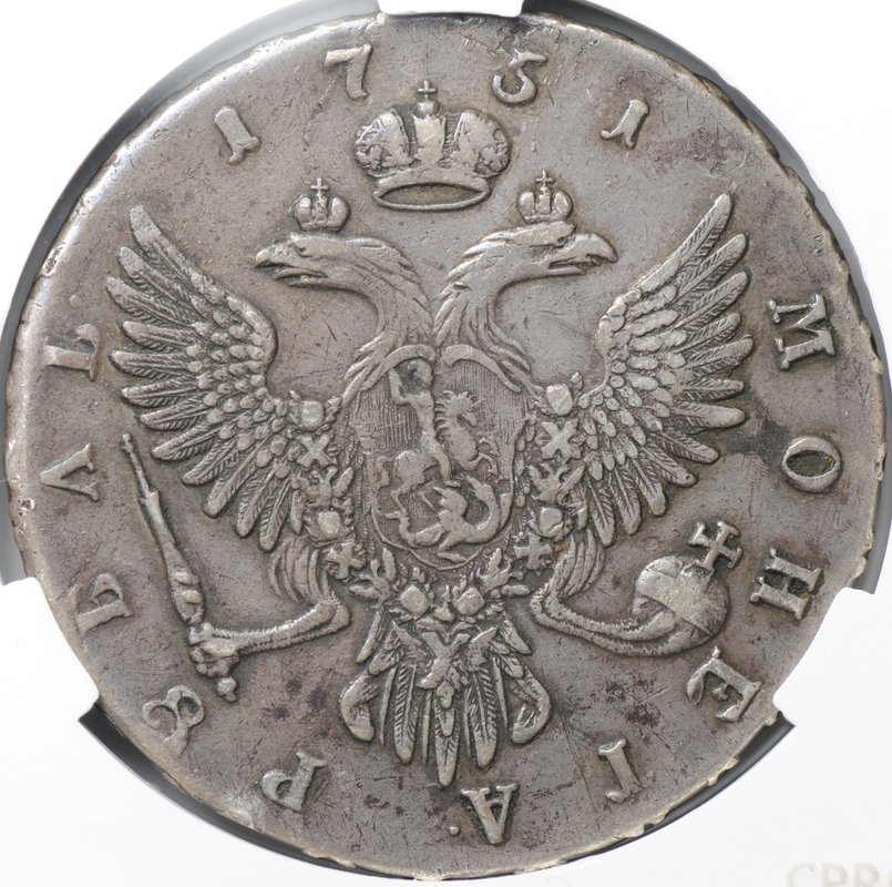Монета 1 рубль 1751 ММД слаб CPRC XF Det.