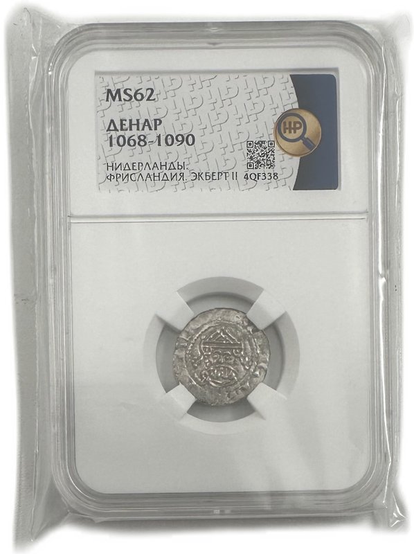 Монета Денарий 1068-1077 Экберт II Ставорен Фрисландия Нидерланды слаб ННР MS 62