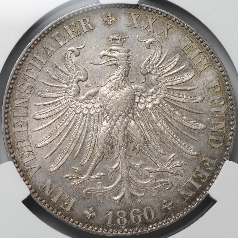 Монета 1 союзный талер 1860 Франкфурт Германия слаб CPRC AU 55