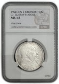 Монета 2 кроны 1932 300 лет со дня смерти Густава II Адольфа Швеция слаб CPRC MS 64