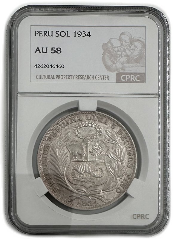 Монета 1 соль 1934 Перу слаб CPRC AU 58