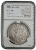 Монета 1 соль 1934 Перу слаб CPRC AU 58