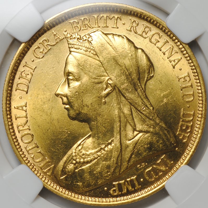 Монета 5 фунтов 1893 Великобритания слаб ННР MS 60