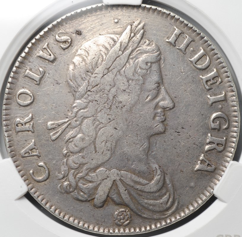 Монета 1 крона 1662 Роза, дата на гурте Англия слаб CPRC VF Det.