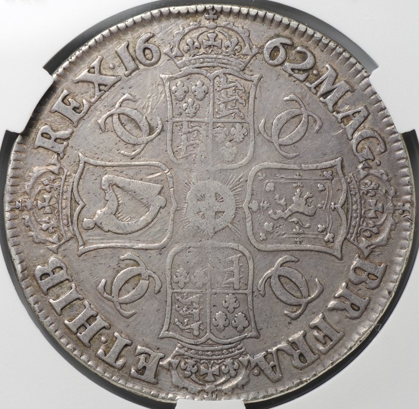 Монета 1 крона 1662 Роза, дата на гурте Англия слаб CPRC VF Det.