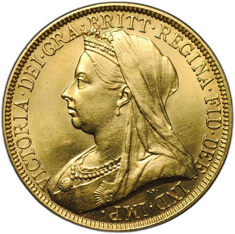 Монета 2 фунта (соверена) 1893 Великобритания