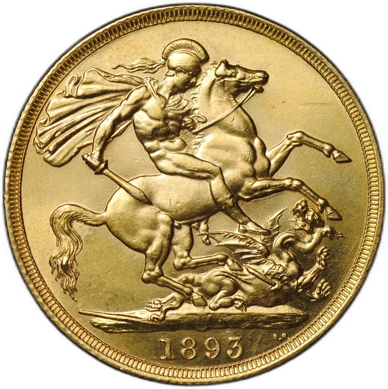 Монета 2 фунта (соверена) 1893 Великобритания