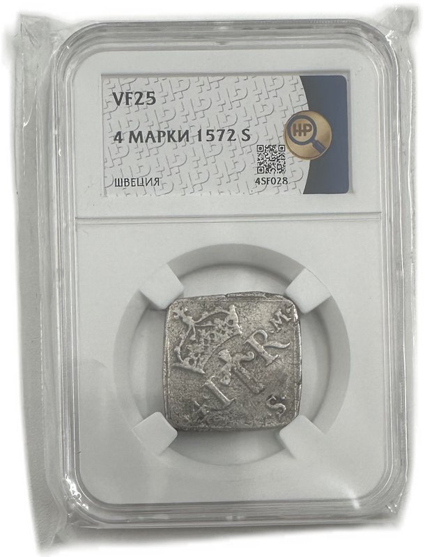 Монета 4 марки 1572 Швеция слаб ННР VF 25