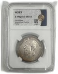 Монета 3 марки 1911 Шаумбург-Липпе Германия слаб ННР MS 63