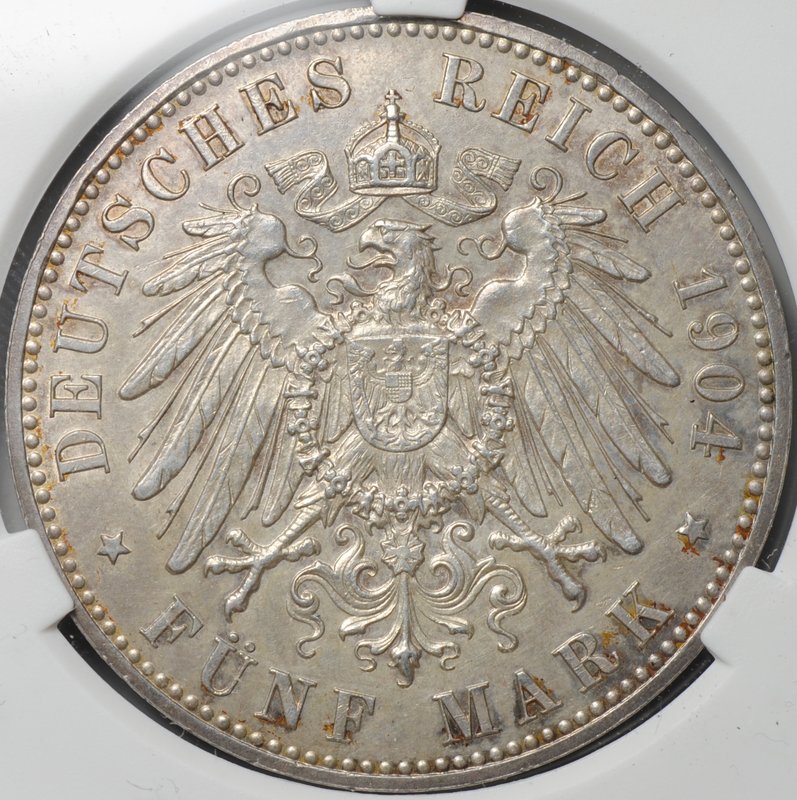 Монета 5 марок 1904 Филипп I Великодушный 400 лет Гессен Германия слаб CPRC AU 58