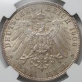 Монета 3 марки 1908 Любек Германия слаб ННР AU 58