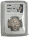 Монета 3 марки 1908 Любек Германия слаб ННР AU 58