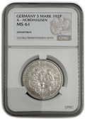 Монета 3 рейхсмарки (марки) 1927 1000 лет Нордхаузену Германия слаб CPRC MS 61