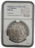 Монета 5 марок 1913 Гамбург Германия слаб CPRC MS 62