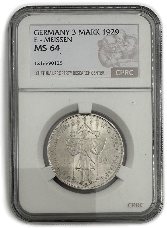 Монета 3 рейхсмарки (марки) 1929 1000 лет Мейсену Германия слаб CPRC MS 64