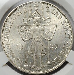 фото для Монета 3 рейхсмарки (марки) 1929 1000 лет Мейсену Германия слаб CPRC MS 64 Аверс