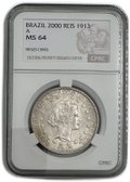 Монета 2000 реалов 1913 Без тире между звездами Бразилия слаб CPRC MS 64