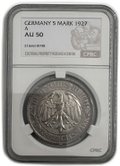 Монета 5 рейхсмарок (марок) 1927 A Берлин Дуб Германия слаб CPRC AU 50