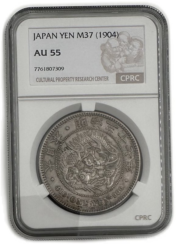 Монета 1 йена 1904 Япония слаб CPRC AU 55
