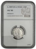 Монета 6 пенсов 1757 Великобритания слаб CPRC AU 50