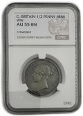 Монета 1/2 пенни 1858 Великобритания слаб CPRC AU 55 BN