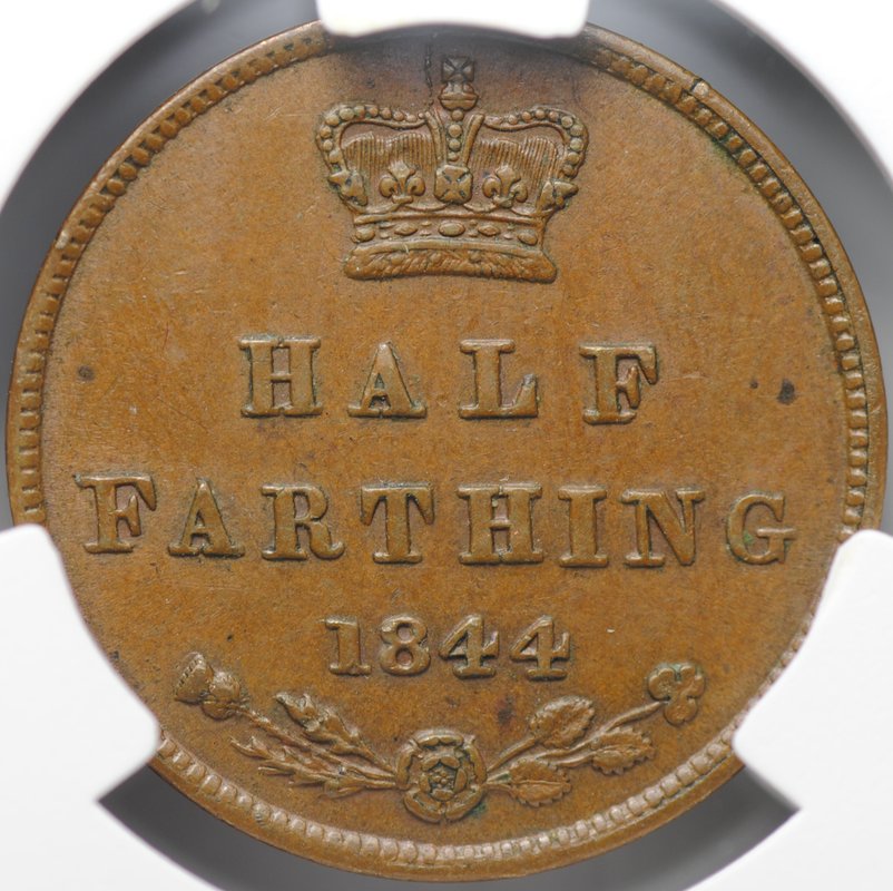 Монета 1/2 фартинга 1844 Великобритания слаб CPRC AU 55 BN