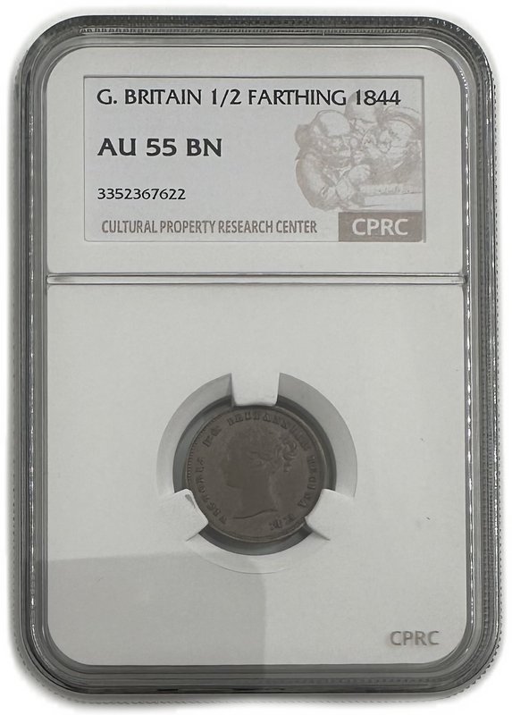 Монета 1/2 фартинга 1844 Великобритания слаб CPRC AU 55 BN