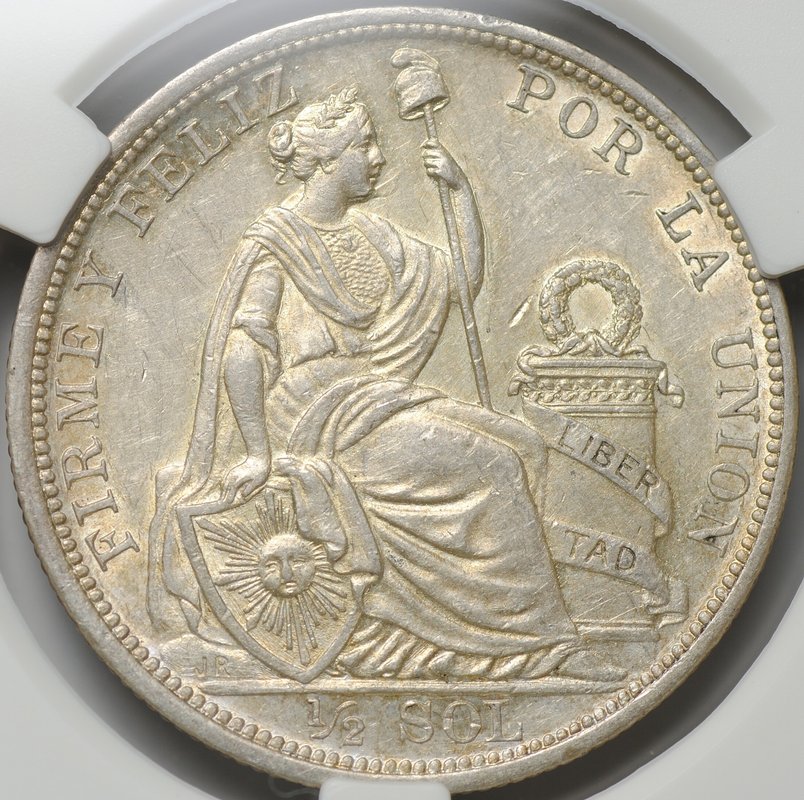 Монета 1/2 соль 1907 Перу слаб CPRC MS 61