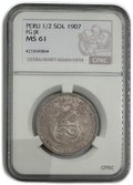 Монета 1/2 соль 1907 Перу слаб CPRC MS 61