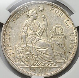фото для Монета 1/2 соль 1907 Перу слаб CPRC MS 61 Аверс