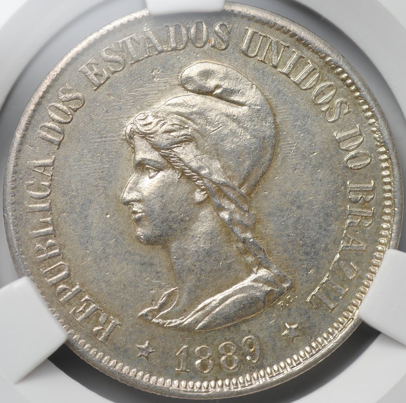 Монета 500 реалов 1889 Бразилия слаб CPRC MS 61