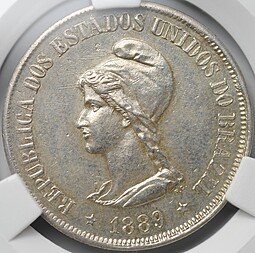 фото для Монета 500 реалов 1889 Бразилия слаб CPRC MS 61 Аверс