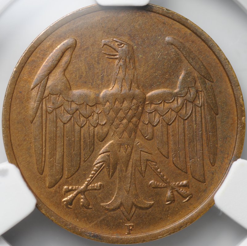 Монета 4 рейхспфеннига (пфеннига) 1932 F Штутгарт Германия слаб CPRC MS 62 RB