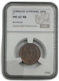 Монета 4 рейхспфеннига (пфеннига) 1932 F Штутгарт Германия слаб CPRC MS 62 RB