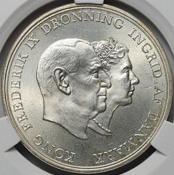 фото для Монета 5 крон 1960 Серебряная свадьба Дания слаб CPRC MS 65 Аверс
