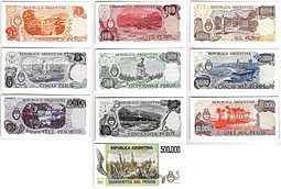 фото для Банкноты 1, 5, 10, 20, 50, 100, 500, 50000, 100000, 500000, 1000000 песо 1973-1981 Аргентина Аверс