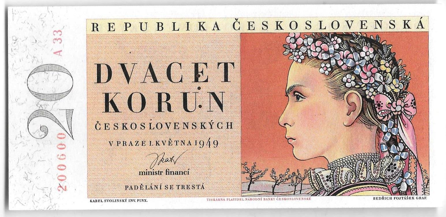 Банкнота 20 крон 1949 Чехословакия