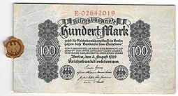 фото для Банкнота 100 марок 1922 4 августа Германия Веймарская республика Аверс
